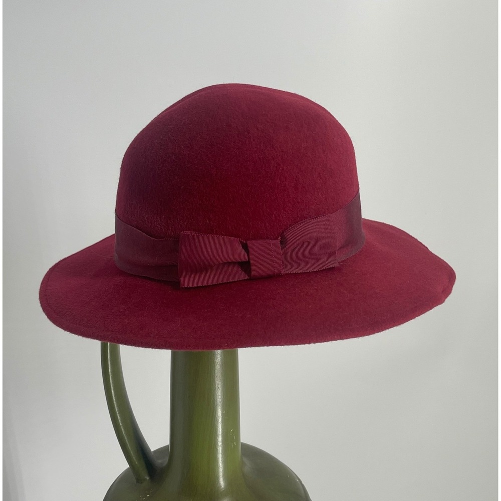 Vintage Burberry's Burgundy Rabbit Fur Felt Wide Brim Hat Made in England